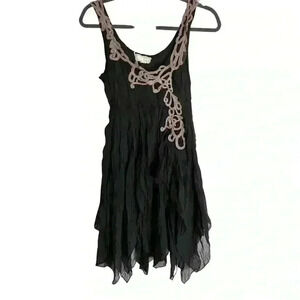 A’Reve Black Peasant Tunic Dress With Embroidery